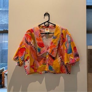 Cropped Farm Rio blouse with plunge neck, Sz S